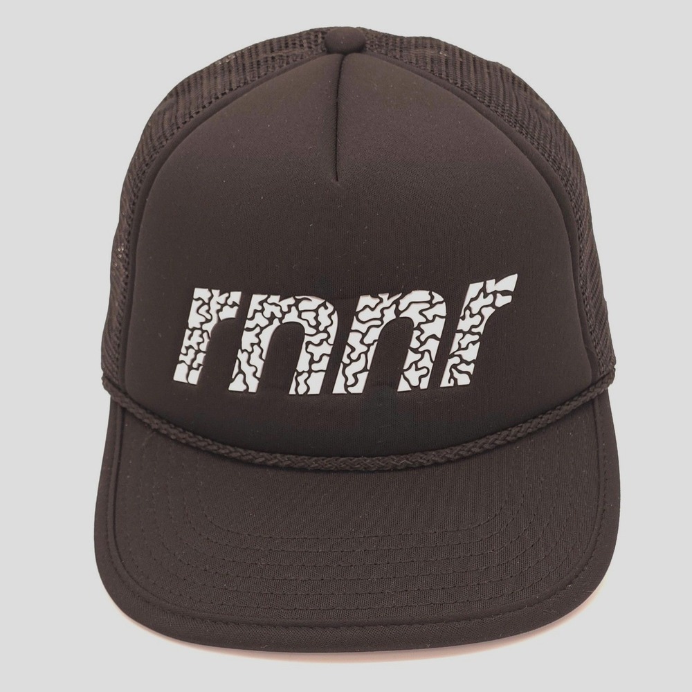 RNNR Hat Cap Mens Strap Back Black Party Pace Wins The Race Running Mesh